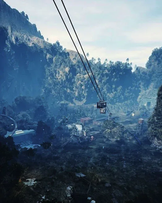 A cable car crossing the Megamalai valley above the outpost